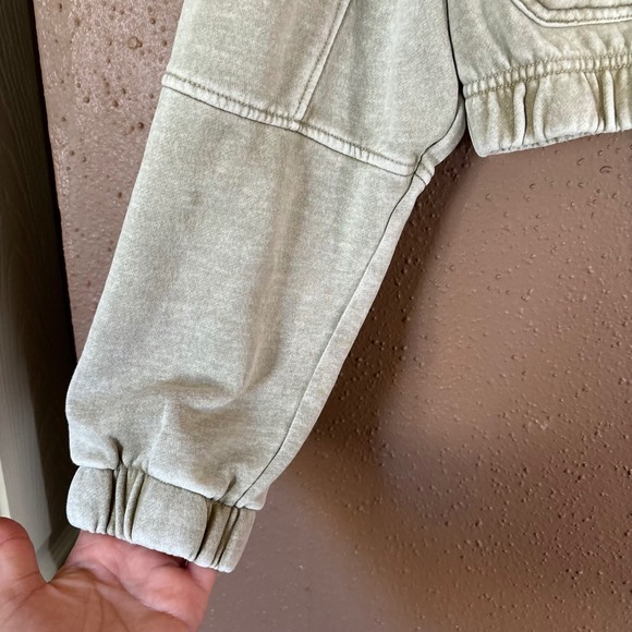Urban Outfitters Acid Wash Cropped Zip Up Hoodie Tan Khaki Utility Jacket Small - Picture 4 of 12